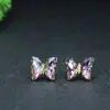 Collar de Cristal de Cuatro Piezas de Alta Gama para Niñas, Colgante de Amatista, Anillo de Mariposa, Pendientes de Cristal de Moda de Nicho