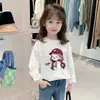 Estilo Nuevo Primavera y Otoño Moda Coreana para Niñas Camiseta Versátil de Manga Larga para Niños Casual Holgada Algodón Puro Top Camiseta Base Moderna
