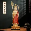 Nuevo modelo de estatua de Ksitigarbha de pie con forma de loto hecha de resina, estatua de Ksitigarbha calvo de pie de alta gama para uso doméstico, adorno de Bodhisattva Ksitigarbha vestido de rojo y bañado en oro, venta al por mayor