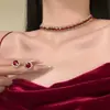 Collar de Borla de Diamantes Completos Super Flash Gotas de Agua Aretes Traje Luz de Corte para Mujer Diseño Nicho de Lujo Ligero Cadena Lockbone Accesorios para el Cuello