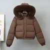 Capucha desmontable con cuello grande de pelo, forrada de forro polar, corta, para mujeres petite, chaqueta, chaqueta acolchada, de mujer, nuevo estilo de invierno de este año, abrigo de algodón, chaqueta de algodón, chaqueta acolchada de algodón