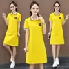 Vestido Midi 2025 Feminino Verão Manga Curta Estilo Coreano Slim Fit Cobertura da Barriga Saia Camiseta Saia Evasê Top Saia Versátil