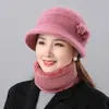 Sombreros para mujeres de mediana edad y ancianas otoño e invierno piel de conejo tejido de ala ancha a prueba de frío sombrero de punto señora mayor abuela más terciopelo cálido lana