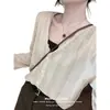 Cárdigan de punto hueco color azul Klein para mujer, estilo corto ajustado para principios de otoño, extremadamente favorecedor, top de dopamina