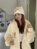 Moletom com capuz feminino, versão coreana outono e inverno, novo estilo americano 2026, cardigã com zíper, solto e casual, jaqueta com forro de fleece e espessada