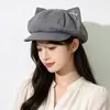 Gorra Octagonal de Lunares para Mujer con Orejas de Gato 3D, Lazo, Estrellas, Visera Corta Gorra de Pliegues, Sombrero de Artista Literario Japonés