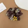 Scrunchie floral amarelo coreano para mulheres, acessório moderno e versátil, fofo acessório de verão para rabo de cavalo