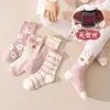 Calcetines para Niños Otoño e Invierno Rosa Versátiles Niñas Nuevo Encaje Conejo Primavera y Otoño Estilo Bebé Calcetines de Princesa de Dibujos Animados