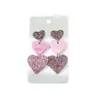 Aretes de Corazón de Tres Capas Rosa Barbie Súper Brillantes Estilo Océano Ins con Estrella de Mar y Concha de Acrílico Aretes del Día de San Valentín