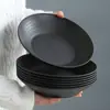 Prato Fundo para Sopa de Plástico Profundo Listrado Horizontal Minimalista Nórdico Tigela Profunda Comercial Prato Profundo Tigela para Salada de Frutas Louça Preta