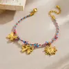 Moda Creativa Casual Cuerda de Color Tejida a Mano Lazo Chapado en Oro Colgante de Sol Pulsera de Joyería de Acero Inoxidable