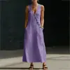 Primavera y Verano 2026 Tiktok Transfronterizo Estilo Perezoso Europeo y Americano Vestido Largo de Algodón y Lino con Botones y Cuello en V Vestido Chaleco sin Mangas