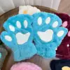 Luvas Garra de Gato Pelúcia Meio Dedo Pata de Urso Luvas sem Dedos Fofas Femininas Veludo Grosso Luvas Halter de Veludo Luvas Quentes de Desenho Animado
