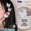 Brincos de Borboleta Branca Vazada com Bordado Duplo Brincos Femininos Tecido Renda Feita à Mão Brincos de Clipe para Orelha Grampo de Cabelo