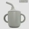 Taza de Aprendizaje para Bebé de Silicona Transfronteriza con Doble Asa, Taza con Popote, Anticaídas, Popote de Codo Antideslizante, Vaso de Agua de Silicona de Grado Alimenticio