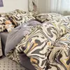 Juego de ropa de cama de cuatro piezas de algodón puro estilo nórdico, juego de tres piezas de sábana de algodón 100% a rayas, funda de edredón, sábana bajera, sábana de cama