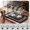Juego de Té de Cristal, Lujo Ligero para Uso Doméstico, Tetera de Gama Alta para Sala de Estar, Juego Completo para Uso en Oficina, Mesa y Bandeja de Té Kung Fu