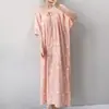 Estilo Nuevo 2026 Estilo Nacional Bata de Noche para Mujer, Verano Elegante y de Alta Gama Algodón Seda Ropa de Dormir, Nuevo Estilo Chino Vestido Largo de Algodón Seda para Vacaciones en la Costa