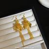 Aretes de Loto, Aretes Largos de Borla Dorados Estilo Antiguo, Ganchos para Oreja Calados de Filigrana, Aretes, Aretes de Loto Retro de Alta Gama
