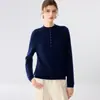 Suéter de cachemira sin costuras para mujer, con medio cuello abierto abotonado, cuello redondo, otoño e invierno, abotonado, cálido, capa interior, camiseta base de punto