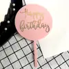 Inserção de cartão de feliz aniversário de acrílico brilhante simples Inglês redondo quadrado bolo de casamento baking decoração plug-in