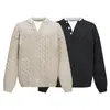 Suéter para hombre con cuello Henley, diseño falso de dos piezas, tejido de punto trenzado, grueso, corte holgado, estilo jersey, con forro interior blanco y cuello de contraste, ropa de otoño e invierno para hombre
