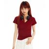 UNBDNS estilo americano simples raglan manga curta camiseta feminina primavera e verão slim slim decote em V doce e picante top base camisa