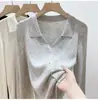 Cardigã de Malha com Lapela Feminino 2025 Outono Inicial Novo Estilo Gola Polo Elegante Preguiçoso Moda Nicho Top
