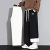 Calças de Lã de Cordeiro Masculinas Inverno 2025 Novas Calças de Algodão Grossas com Fleece Costuradas Marca Tendência Esportivas Casuais Longas