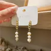 Brincos de Corrente com Pérolas de Água Doce, Elegantes e Bonitos, Brincos Longos com Três Pérolas de Água Doce, Brincos de Design Minimalista de Nicho