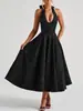 Vestido Jacquard Cruzado Europeo y Americano 2026, Cuello Halter en V, Vestido de Noche de Alta Gama, Estilo Primavera y Verano, Sin Mangas, Espalda Descubierta, Ceñido a la Cintura