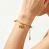 Pulseira com Pingente de Elefante em Aço Inoxidável de Luxo Leve para Mulheres, Incrustada com Diamantes, Contas Redondas, Acessórios de Joias da Moda Estilo Ins Nicho Venda por Atacado