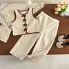 Conjunto de Dos Piezas para Niña de Comercio Exterior Transfronterizo en Stock Verano 2026 Chaleco con Bloques de Color y Lazo y Pantalones de Pierna Ancha