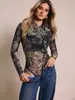 WSF Europa Transfronterizo Otoño 2026 Nuevo Body Corto Sexy de Malla Patchwork con Tirantes Halter y Mangas Largas