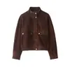ZA AliExpress Más Vendido Comercio Exterior Transfronterizo Estilo Europeo y Americano Chaqueta Bomber de Cuero Gamuzado con Bolsillos Decorados para Mujer