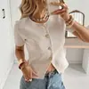 Suéter Feminino 2026 com Toque de Luxo, Cardigã Slim-Fit para Primavera e Verão, Top Cropped de Tricô Sexy, Estilo Europeu e Americano