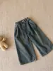 Calça Jeans Retrô Americana Yuyu Princess para Meninas, Calça Larga Solta e Fluida, Calça Longa Infantil com Estilo Desgastado e Relaxado