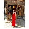 Vestido de Verano con Tirantes en V, Color Durazno Dulce y Rojo Muy Verdadero, para Mujer, Vestido de una Pieza Adelgazante