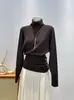 Popular Suéter de Punto Estilo Coreano con Cuello Alto y Diseño de Pliegues Laterales para Mujer en Otoño e Invierno con Tops Elegantes que Adelgazan la Cintura para Mujer