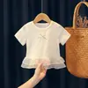 Camiseta de Manga Corta para Niña 2026 Nuevo Estilo Niña Pequeña Blanca Bonita Camiseta de Manga Media para Niños Verano Bebé Algodón Puro Top