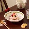 Bol de Cerámica de Alto Valor Bajo Esmalte Bol para Arroz Plato Vajilla Set Plato para Sopa Bol con Doble Asa Vajilla de Cerámica Regalo de Inauguración