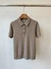 Pulôver de malha de caxemira com fivela de metal e gola polo clássica LP, cor sólida, ajuste fino, slim fit, feminino, manga curta