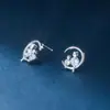 Pendientes de Plata de Ley S925 Nalan Estilo Coreano Fresco Pequeño Bahía Creciente Pendientes de Gato con Diamante Lindos Personalizados G4041