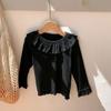 Camiseta Básica para Niñas de Primavera y Otoño con Cuello de Encaje, Suéter Básico de Punto Versátil Estilo Muñeca