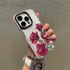 Funda de teléfono transparente de lujo ligero retro de nicho con estampado floral de rosa roja rica de comercio exterior para iPhone 16 Pro Max, funda suave para iPhone 17