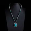 Collar Turquesa Estilo Étnico Retro Bohemio Collar Apilado Estilo Vaquero Occidental Cadena de Suéter de Alta Gama