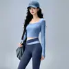 Conjunto Deportivo de Manga Larga para Mujer con Almohadilla en el Pecho, Pantalones de Yoga Elásticos Transpirables Cruzados en la Cintura, Conjunto de Entrenamiento para Correr y Fitness, Otoño