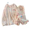Pijama de Flanela Outono e Inverno Feminino Gola Redonda Coral Fleece Fofo Revestido de Lã Espessado Conjunto de Duas Peças Roupas de Casa