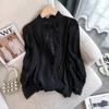 Super fada ~ estilo da corte francesa! Bruxa Branca Resistente Vazia Frente de Renda Plissada Tencel Algodão Madeira Orelha Collar Camisa Feminina Primavera