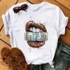 Camiseta de manga corta para mujer moda labios estampados estación independiente talla europea talla grande camiseta básica cuello redondo